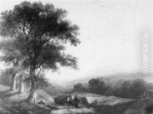 An Extensive Landscape With Figures On A Lane by James Arthur O'Connor
