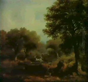 Irish River Landscape With A Fisherman by James Arthur O'Connor