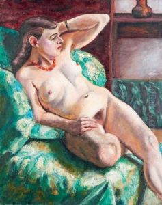 Nu Allonge Au Collier De Perles Rouges Nu Allonge Au Collier De Perles Rouges