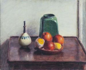 Still Life Study With Fruit And Pottery On A Mahogany Table by Roderic O'Conor