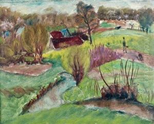 Paysage De Campagne Orne D'une Maison Et D'un Agriculteur by Roderic O'Conor