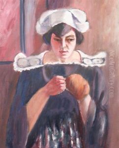 Portrait Of A Young Breton Girl Darning by Roderic O'Conor