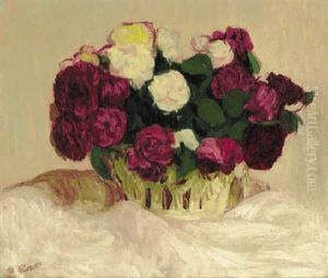 A Basket Of Roses On A White Cloth by Roderic O'Conor