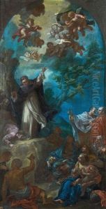 La Predication De Saint Vincent Ferrier Dans Une Cintre Peint Dans La Partie Superieure by Giovanni Odazzi