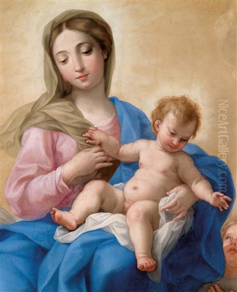 Thronende Madonna Mit Dem Christusknaben Und Einem Engel - view 1