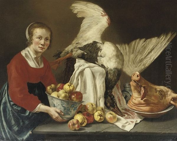 A Kitchen Maid Holding A Porcelain Bowl - view 1