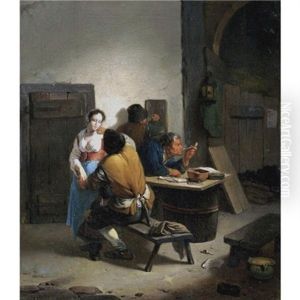 A Tavern Interior With A Barmaid Being Seduced By A Customer by Willem Van Odekerken
