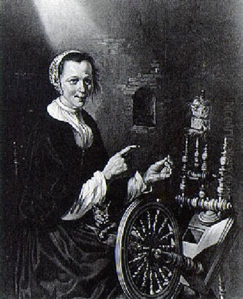 A Woman At Her Spinning Wheel - view 1