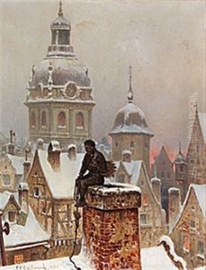 Stadsmotiv Med Sotare I Skymning by Frans Wilhelm Odelmark