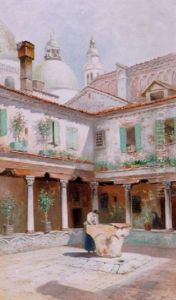 Gardsmotiv Med Kvinna Vid Brunn - Venedig Gardsmotiv Med Kvinna Vid Brunn - Venedig