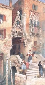 Folkliv Vid Kanalen - Motiv Fran Venedig by Frans Wilhelm Odelmark