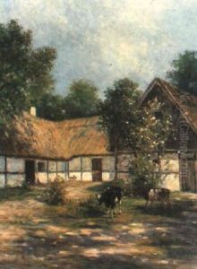 G+rdsinteri"r, Falsterbo, Med Blommande Buske Och Kor