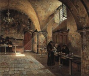 Klosterinteri"r Med ,tande Munkar by Frans Wilhelm Odelmark