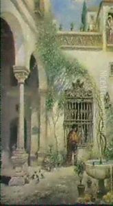 Fonsterkurtis- Gardsinterior by Frans Wilhelm Odelmark