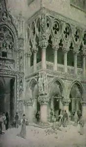 Italiensk Gatubild Med Folkliv - Motiv Med Dogepalatset, Venedig Italiensk Gatubild Med Folkliv - Motiv Med Dogepalatset, Venedig