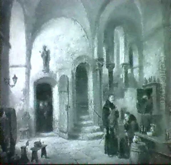 Vinprovning-interior Av En Klosterkallare Med Munkar - view 1
