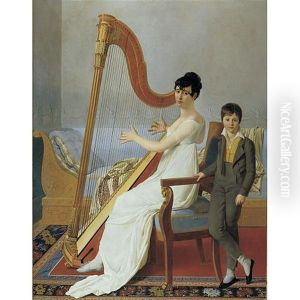 Portrait Of A Lady (madame Vigier?) And Her Son by Joseph Dionysius Odevaere