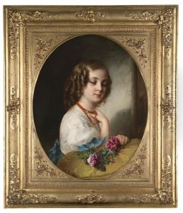 Madchenportrait Mit Korallenkette Und Rosen by Aristides Oeconomo