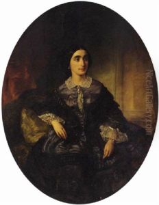 Portrait Of Maria Schillizzi In A Black Silk And Lace Dress by Aristides Oeconomo