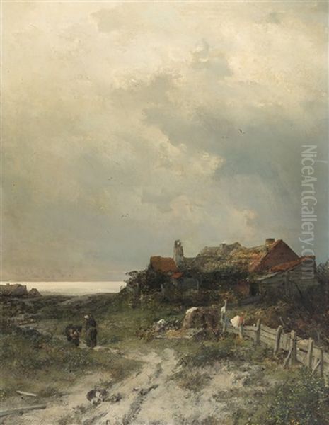 Nordische Kustenlandschaft Mit Strohgedeckten Hausern - view 1
