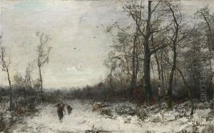 Reisigsammler Im Winterwald