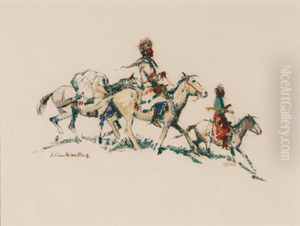 Two Indians On Horseback With Pack Horse - view 1