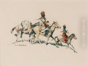 Two Indians On Horseback With Pack Horse by Laverne Nelson Black