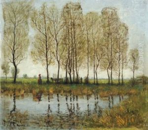Bauerliche Landschaft Mit Weiher by Georg Egmont Oehme