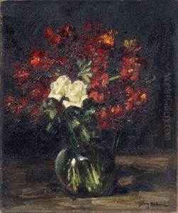 Stillleben Mit Weisen Rosen Und Dunkelrotem Goldlack by Georg Egmont Oehme