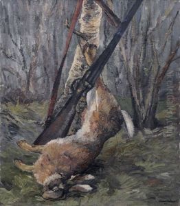Jagdstuck Mit Hase Und Flinte by Hanns Oehme