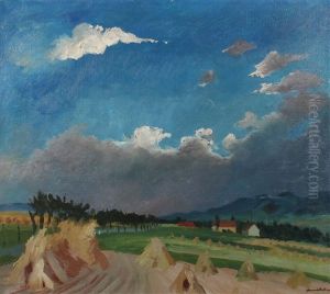 Heuhocken In Sachsischer Mittelgebirgslandschaft by Hans Oehme