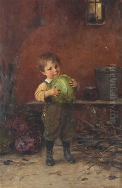 Little Boy Holding A Cabbage - view 1