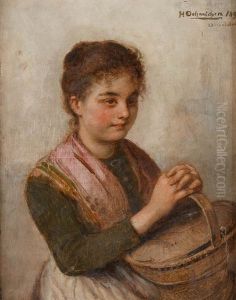 Kleines Madchen Mit Nahkorb by Hugo Oehmichen