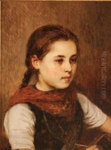 Portrait Of A Girl With Red Scarf by Hugo Oehmichen
