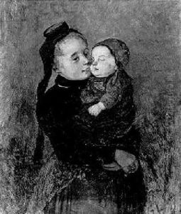 Hessische Baeuerin Ihr Kind Liebkosend by Hugo Oehmichen