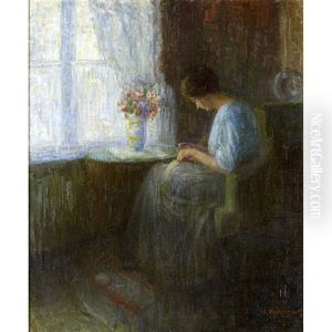 Portrait Of A Woman By A Window by Emil Oelinden