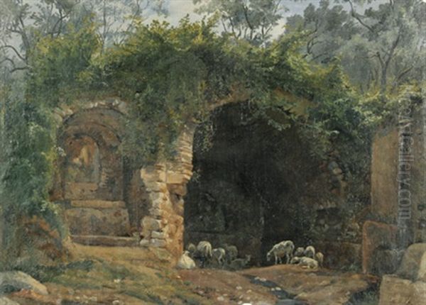 Bewachsene Ruine Mit Schafen Bei Tivoli - view 1