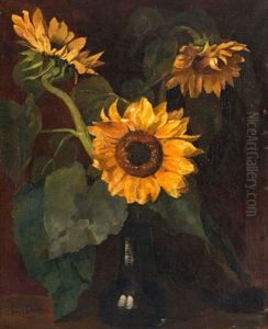 Sunflowers In A Vase by Frans David Oerder