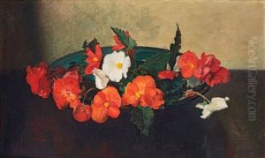 A Vase Of Hibiscus, Dog-rose And Cyclamen by Frans David Oerder