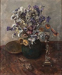 Flower Study With Brass Ornaments by Frans David Oerder