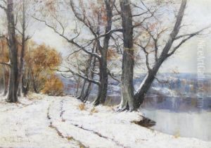 Winter Landscape With Lake by Olive Parker Black
