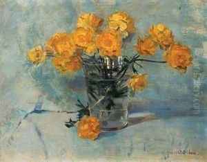 Still Life Glass Vase With Orange Roses by Frans David Oerder