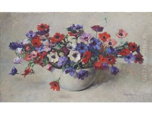 Still Life With Anemones In A White Bowl