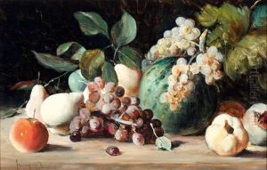 Stilleven Met Druiven, Granaatappel En Meloen by Frans David Oerder