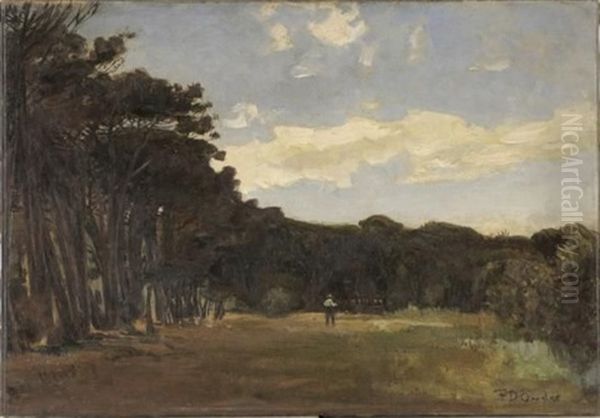Figure Standing In A Tree Lined Field - view 1
