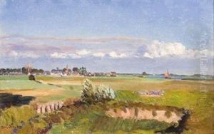 Grassy Landscape With A Dutch City Beyond