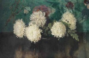 A Still Life With Chrysanthemums And Oak Leafs by Frans David Oerder