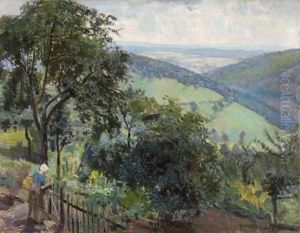 Figure At A Gate, Rolling Hills In The Distance