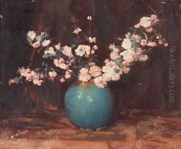 Apple Blossoms In A Turquoise Ginger Jar - view 1