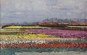 Tulip Field In Full Bloom by Frans David Oerder